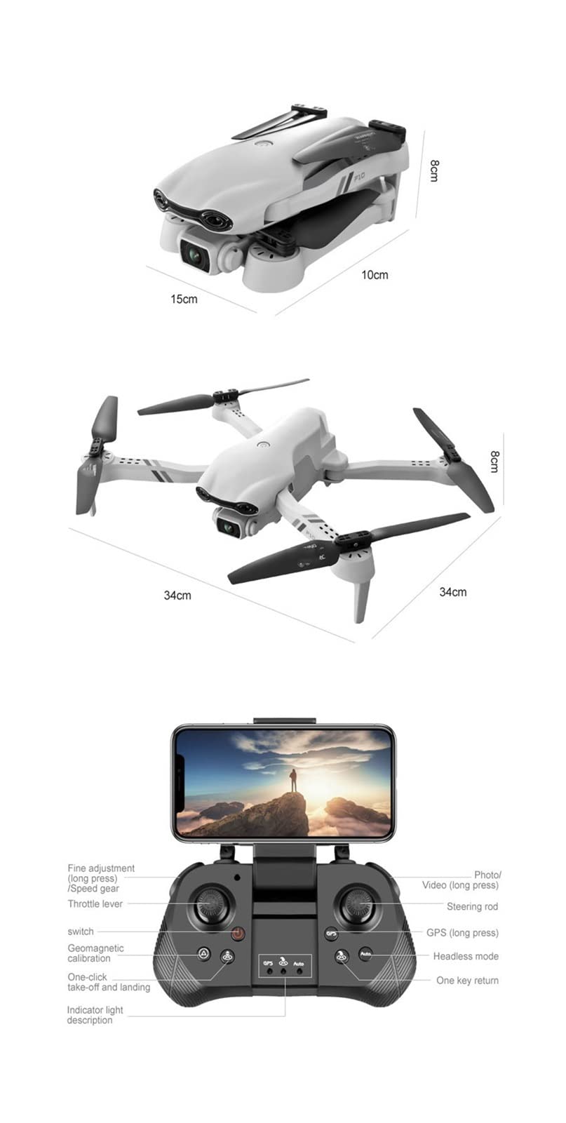 Dron 4K HD Podwójna kamera z GPS 5G WiFi Szeroki kąt FPV Transmisja w czasie rzeczywistym Odległość Rc 2 km Profesjonalny dron (Kolor: F10-1B-Foambox Rozmiar: 1) (F10 GPS)