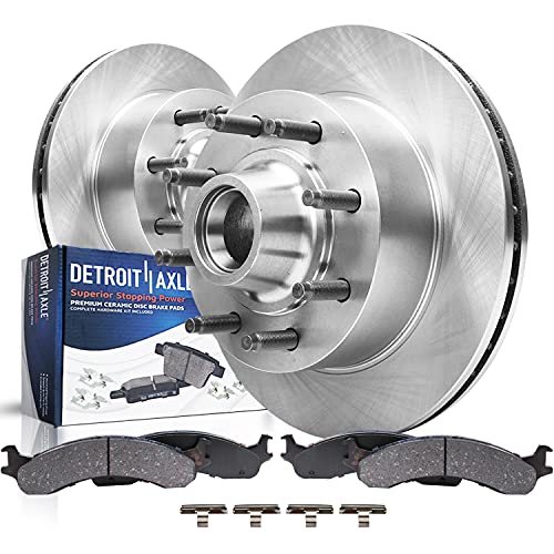Image of Detroit Axle - Front Brake Kit for Ford E-250 E-350 Econoline Super Duty | Disc Brake Rotors Ceramic Brake Pads w /Hardware Replacement