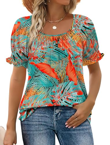 Image of WIHOLL Womens Short Sleeve Square Neck Summer Tops Dressy Casual Blouses Trendy Clothes 2026