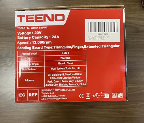 TEENO 3-in-1 Cordless Multifunction Sander, 20V 2A Battery, 13000 RPM Delta Sander with Dust Collection Bag, 15 Sheets of Abrasive Paper, 140x96.6mm 8 TEENO 3-in-1 Cordless Multifunction Sander, 20V 2A Battery, 13000 RPM Delta Sander with Dust Collection Bag, 15 Sheets of Abrasive Paper, 140x96.6mm - Image 8