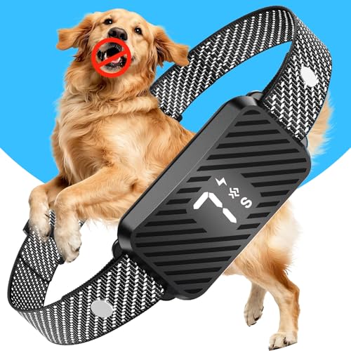 KJKZO Dog Bark Collar for Large Medium Small Dogs, Rechargeable No-Bark Collar, Smart Barking Collar, Effective Bark Collar with 7-Level Sensitivity, 3 Beep & Vibration Modes, Waterproof, Black