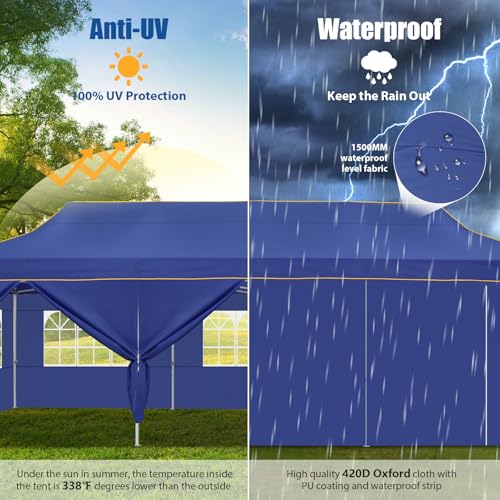 Image of Hoteel 10x30 Heavy Duty Pop Up Canopy Tent with 8 Sidewalls, Dark Blue