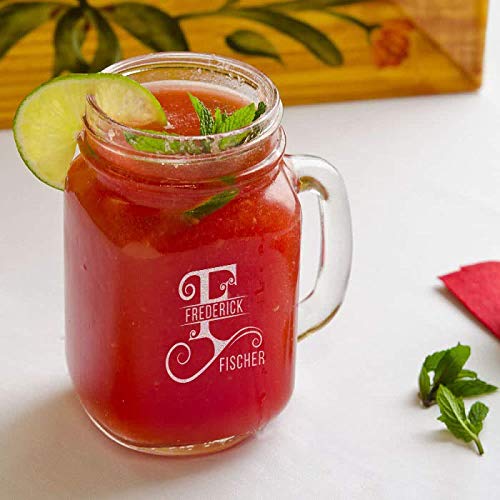 Personalized Initial and Name Mason Jar, Drinking Jar with Handle 16 oz