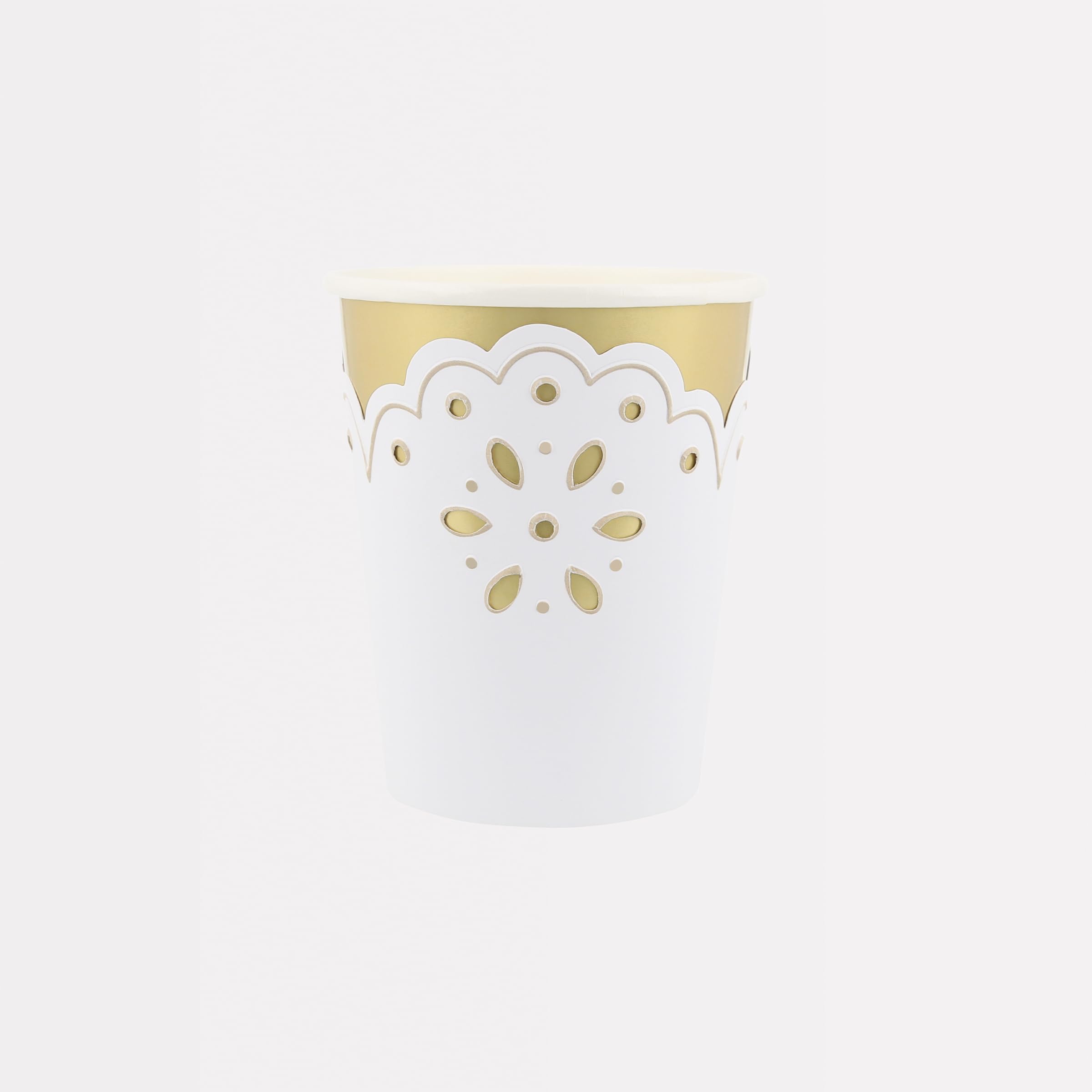 Meri Meri Broderie Anglaise Lace Cups (Pack of 8), Decorative Paper Cups, 9oz Fancy Disposable Party Cups, Sized for Kids & Adults, Ideal for Hot or Cold Party Drinks