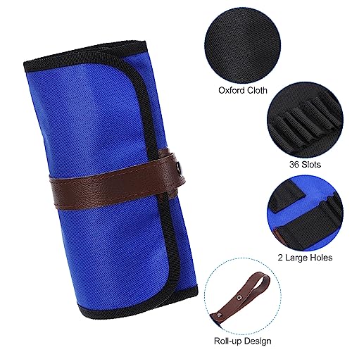 Image of PATIKIL Handmade 36 Slots Roll Up Pencil Case, Oxford Cloth Pencil Wrap Pouch Pen Holder Organizer for Artist Drawing Coloring Sketching, Blue