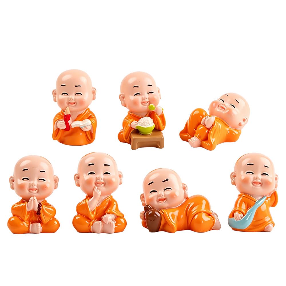 Jehoshaphat 7Pcs 1 Inch Mini Monk Statues Resin Figurines for Zen Garden Layout Aquarium Ornament Moss Landscape Scene Accent