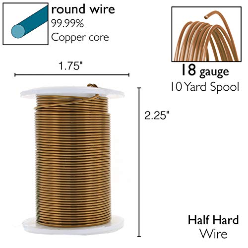 Image of The Beadsmith Wire Elements 18-Gauge Lacquered Tarnish-Resistant Copper Wire for Jewelry Making, 10 Yard, 9.14 Meter Spool (Antique Brass Color)
