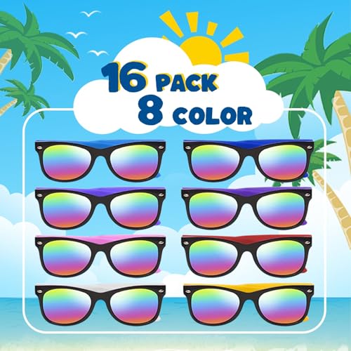 Cocurb 16 Pack Kids Sunglasses Party Favors Children Sunglasses Bulk Neon with UV 400 Protection Present for Boys and Girls Birthday Beach Pool Party Supplies2