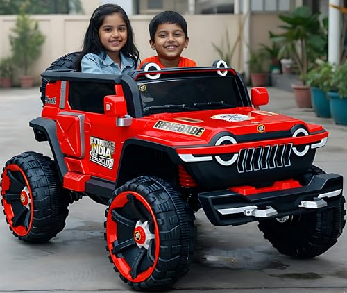 Image of Wishmaster Big Size 1166 Kids Jeep Ride On Car | Electric Battery Operated EV for 2-10 Year Boys & Girls | Remote Control + Steering + Mobile App | 4 Motor Drive, LED Lights, Bluetooth Music