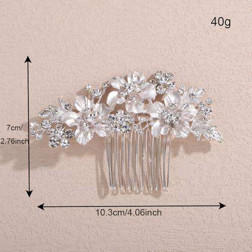Peine para cabello con flores y strass plateado miniatura 4