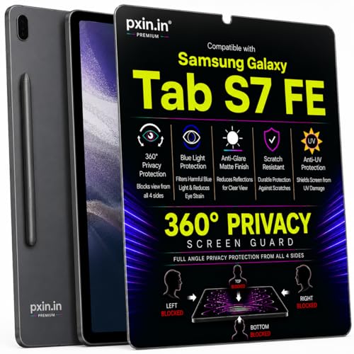 Image of Pxin 360 Pro Privacy Screen guard compatible with Samsung Galaxy Tab S7 FE | Anti Glare | Anti UV | Anti Blue | Anti Reflection | Privacy Filter | Unbreakable Build