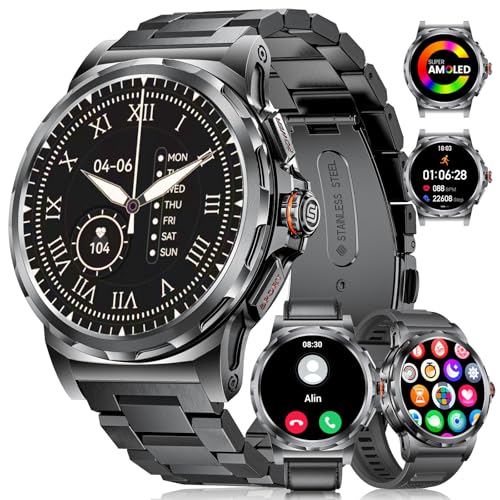 LIGE Smart Watches for Men Answer/Make Calls, 1.43" AMOLED Smartwatch, 110+ Sport Modes Fitness Watch with Heart Rate/Sleep Monitor, 40mm Watch for Android iOS Phones compatible, Black