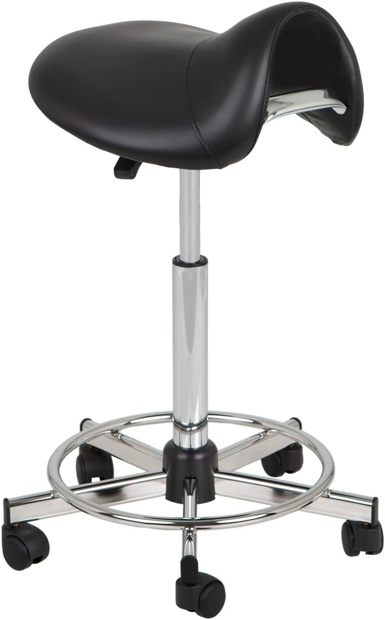 Pibbs 778 Pony Professional Cutting Stool for Salons - Adjustable Height 23"–33", Extra-Thick Upholstered Seat Cushion, Ergonomic Design for Back Relief, 5-Star Base with Smooth Casters, PIB-778