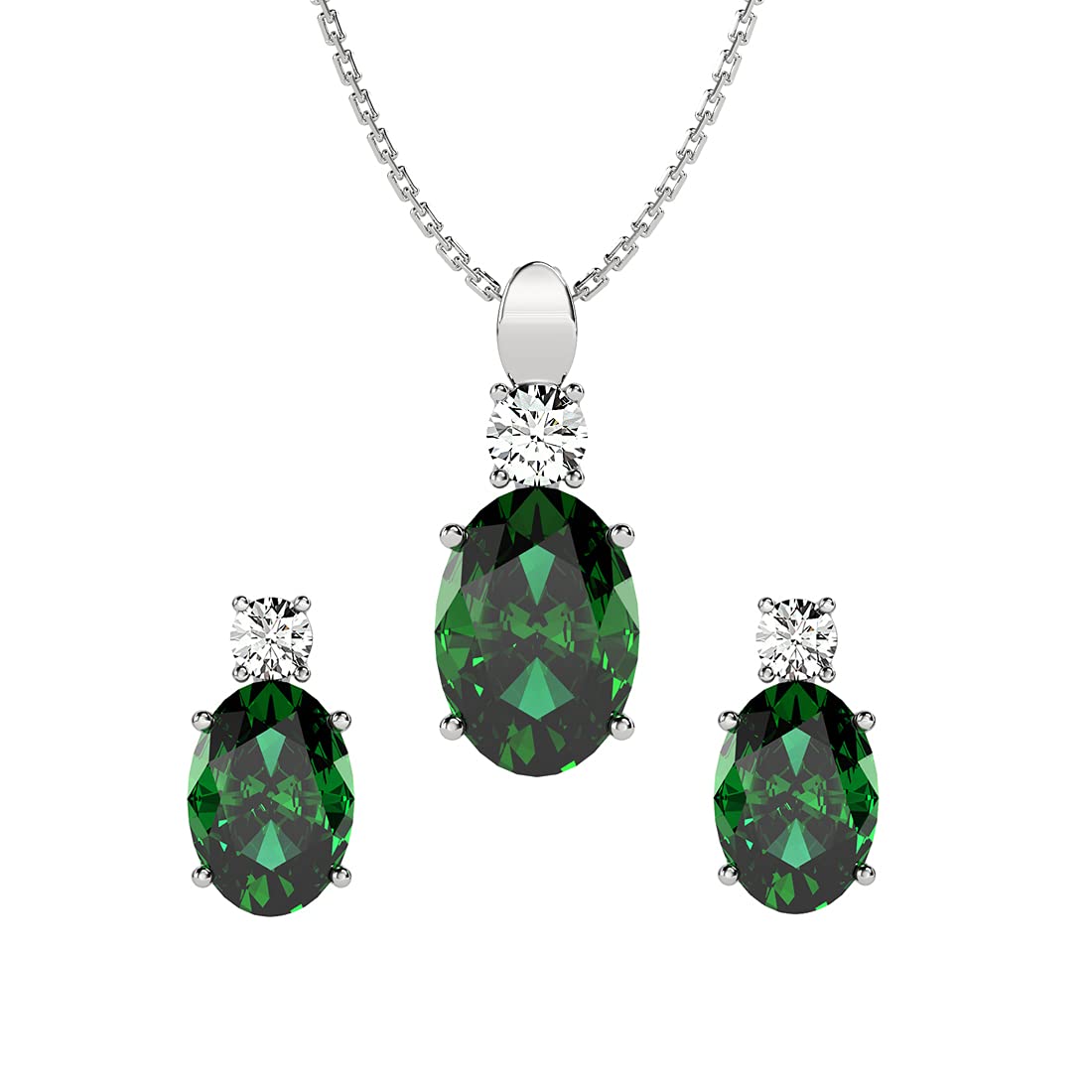Clara 925 Sterling Silver Dark Green Oval Pendant Earring Chain Jewellery Set | Rhodium Plated, Swiss Zirconia | Gift for Women & Girls (B09D3HQCHD) Amazon Price History, Amazon Price Tracker