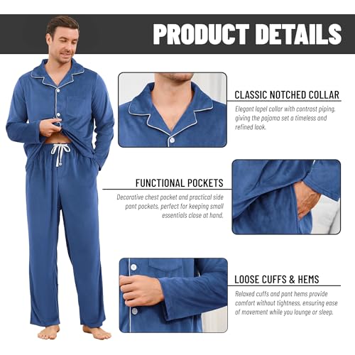 Vulcanodon Mens Pajama Set, Soft Flannel PJS for Men Comfy Warm Sleepwear3