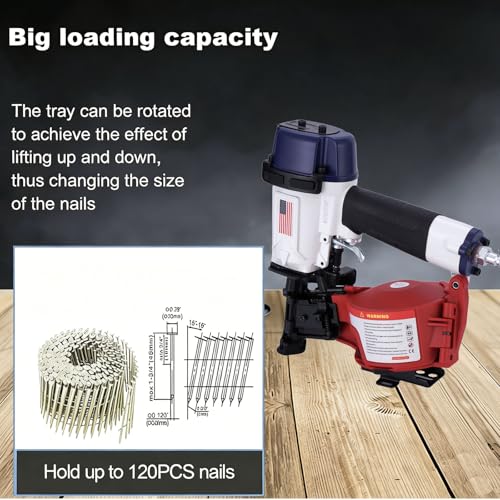 Image of American Style CN45N Roofing Nailer, 15 Degree Roofing Nail Gun, 3 /4-Inch to 1-3 /4-Inch Coil Nails, 120-pcs Load Capacity Coil Nailer