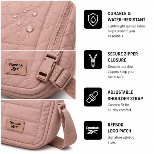 Image of Reebok Womens Crossbody Bags - Lightweight Sling Cell Phone Purse, Quilted Small Crossbody Bags Women
