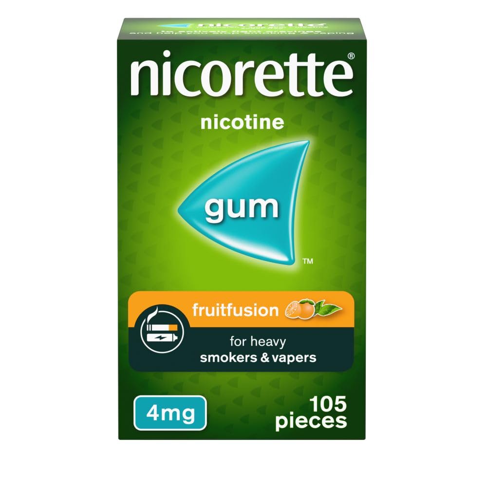 NicoretteFruitfusion 4mg Gum (105 Pieces), Discreet Stop Smoking and Stop Vaping Aid, Helps Tackle Cravings and Withdrawal Symptoms, Nicotine Gum with Pleasant Fruit Flavour (Quit Smoking or Vaping)