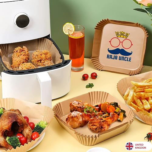 RAJA UNCLE Air Fryer Liners, Parchment Disposable Paper Liners, 100PCS of 6.3 inch Square, Non-Stick - Image 2