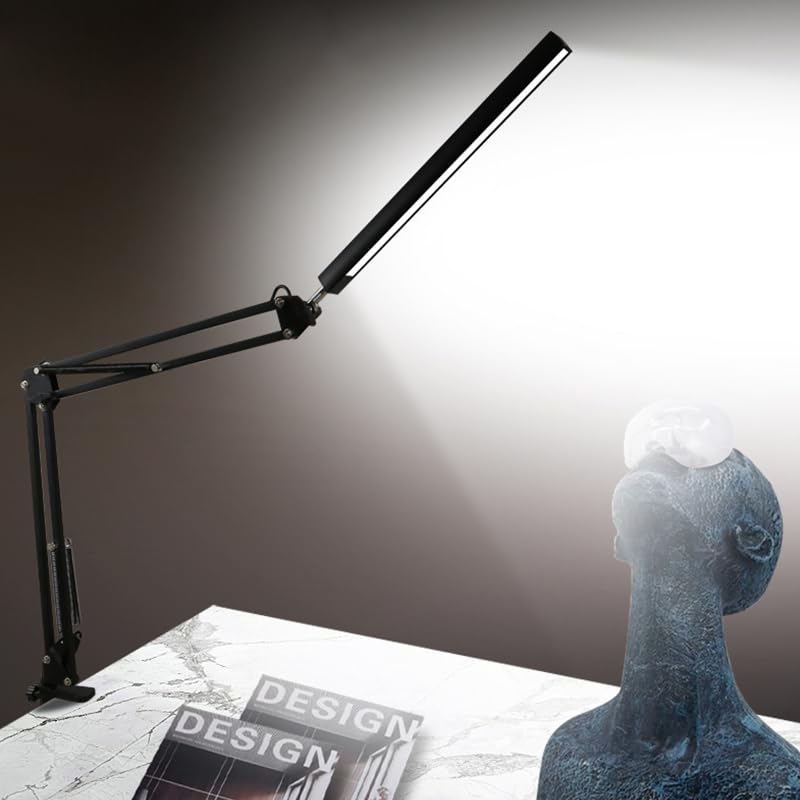 Ejoyous Lampada da Scrivania a LED con Morsetto Lampada da Scrivania con Braccio Oscillante in Metallo da Lettura USB a Braccio Lungo Pieghevole Illuminazione Morbida per la Cura degli Occhi per (#1)