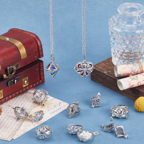 SUNNYCLUE 10Pcs Locket Cage Charms Crystal Necklace Holder Silver Brass Cage Charm Pendants Cube Shape Tree of Life Openable Cross Hollow Chime Ball Pendant for jewellery Making - Image 4