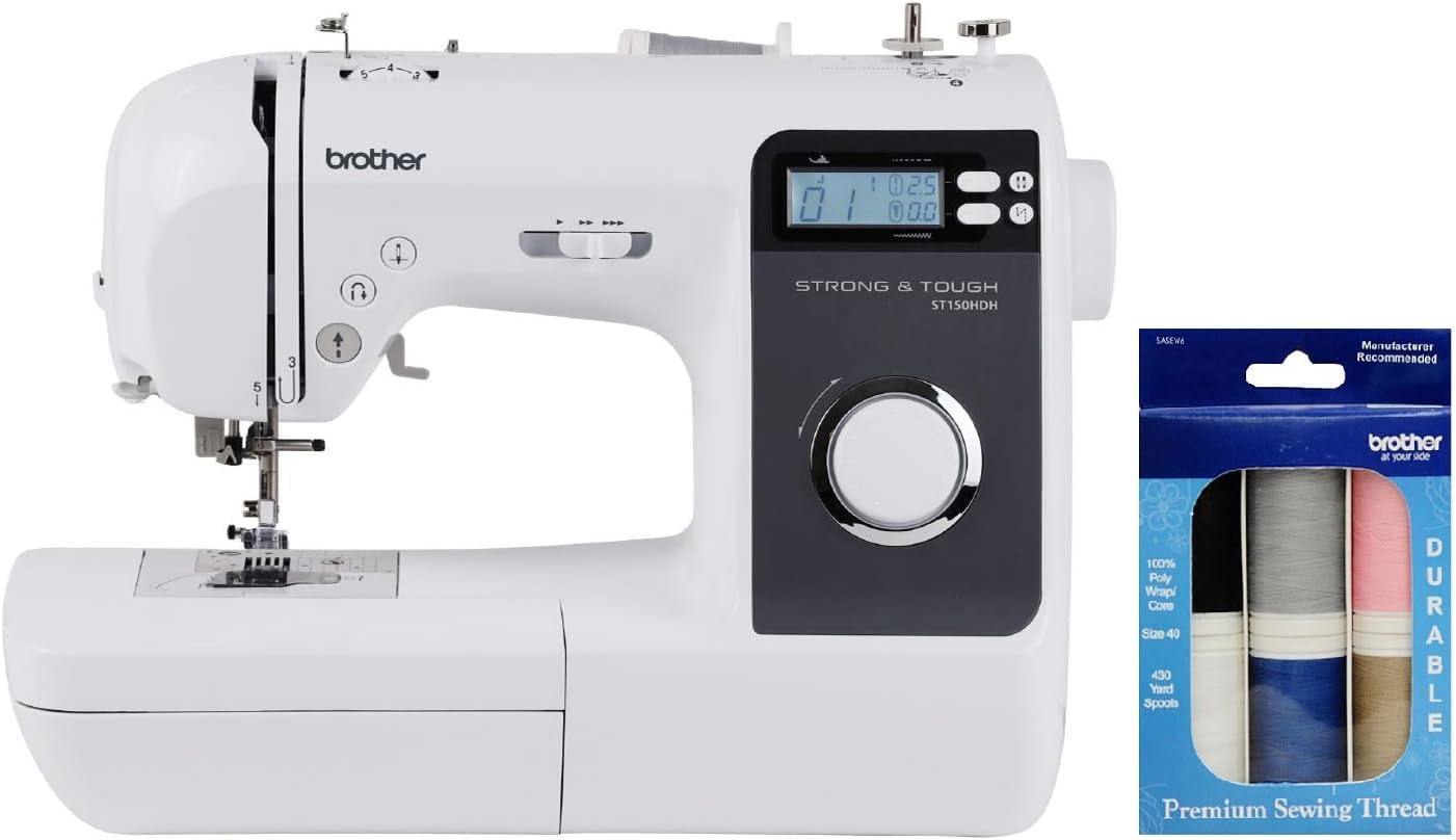 ST150HDH Strong & Tough Sewing Machine, 50 Built-in Stitches, Premium Sewing Thread 6-Pack Included