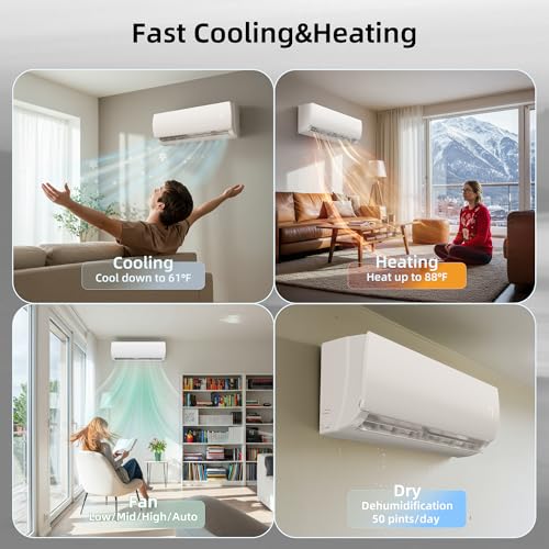 Image of MEPTY 9000BTU Mini Split AC /Heating System, 19 SEER2 Energy Efficient Mini Split Air Conditioner with Heat Pump, 110V Cools Up to 450sq.ft, Ductless Inverter AC Unit with Pre-Charged Condenser