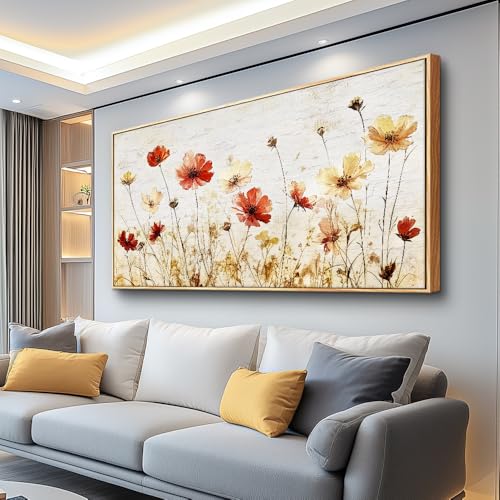 ERQINHUA Large Framed Canvas Wall Art For Living Room Wall Decoration For Bedroom Abstract Flower Painting Wood Frame Dining Room Decor Artwork Prints Modern Room Home Decor Ready To Hang 20"X40"