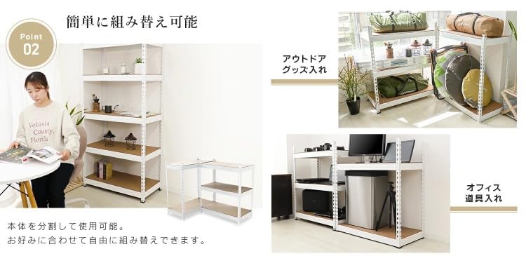 Amazon｜SEIKOH ウッドラック 5段 スチールラック スチールシェルフ