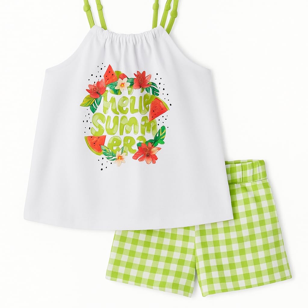 Generico Mayoral Conjunto Verano Niña - Top Estampado y Pantalones Cortos - Conjunto de Dos Piezas para Niña