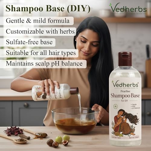 Image of Vedherb Raw Amla Reetha Shikakai Bhringraj Hibiscus Rosemary Leaves 300g with Shampoo Base 200ml | Ayurvedic Blend for Healthy, Shiny & Strong Hair | Herbal Cleanser, Conditioner & Nourishment for Hair & Scalp