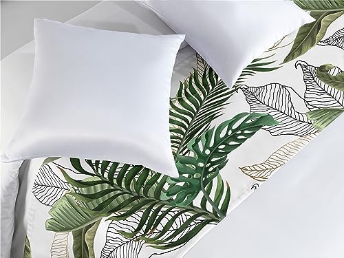 Ambesonne Tropical Bed Runner, Hawaiian Style Exotic Ornament of Palm and Banana Leaves Print, Decorative Accent Bedding Scarf for Hotels Homes and Guest Rooms, Queen, Army Green Emerald and White