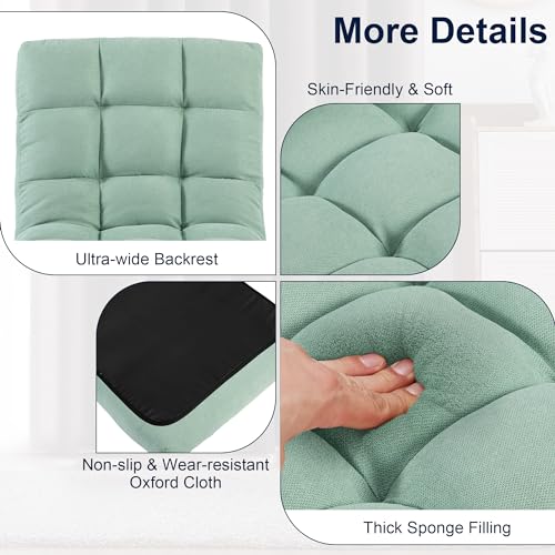 Image of Folding Floor Chair with Back Support, Adjust Lay Flat Recliner Oversized Lounge Wide Lazy Boy Gaming Ergonomic Single Sofa Seat for Living Room Bedroom(Green)