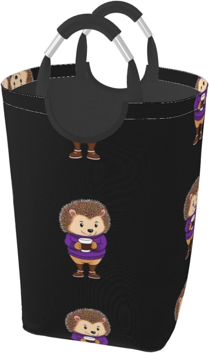Purple hedgehog Foldable storage bag, 50L capacity, suitable for laundry room, dormitory bedroom, dirty clothes storage basket.