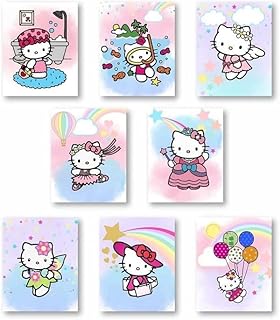 SYCART® - Hello Kitty Watercolor Poster Prints, Wall Decor For Kids, UNFRAMED Set of 8 (8x10 inches), Hello Kitty Room Decor, Hello Kitty Poster For Girls Room, Hello Kitty Poster Prints, Hello Kitty Poster, Hello Kitty Decor, Hello Kitty Decorations, Kitty Poster for Kids Room, Posters for Girls Room, Hello Kitty Wall Art,Hello Kitty Watercolor Prints for Teen Girls Kids y2k Room Bedroom Bathroom Nursery Wall Decor Picture Posters Birthday Gifts