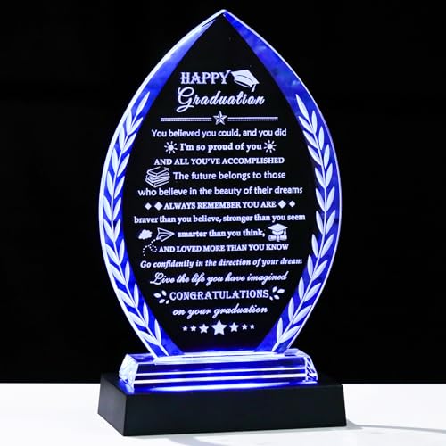 Image of YWHL Graduation Gifts for Women Men with Colorful LED Base Class of 2026 Graduation Gift for Her Him Him Female High School College Graduation Masters Degree Phd Decor Crystal Plaque Keepsake