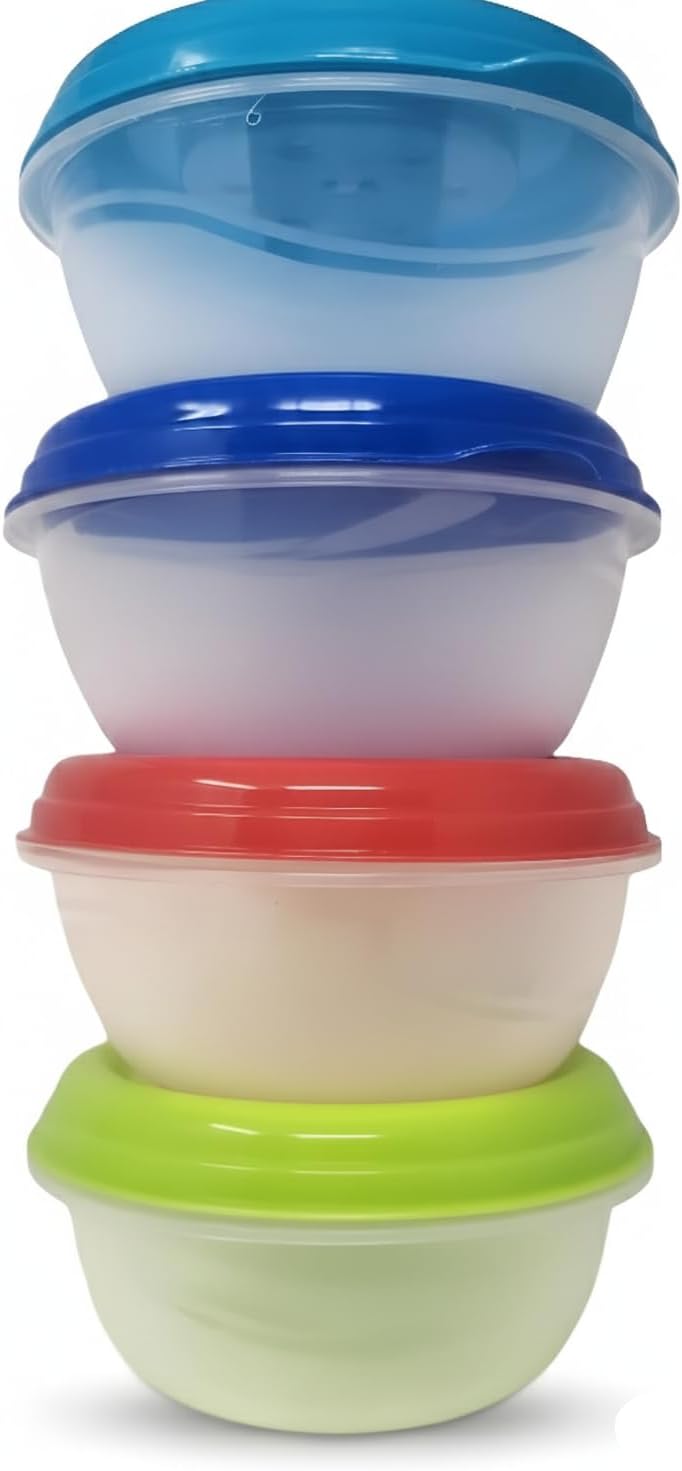 Bexter 4 Pack Plastic Microwave Soup Freezer Containers with Vented Lids, Reusable Food Storage Bowls for Meal Prep, Dishwasher Safe, Steam Vent Lids, 10 fl oz Capacity