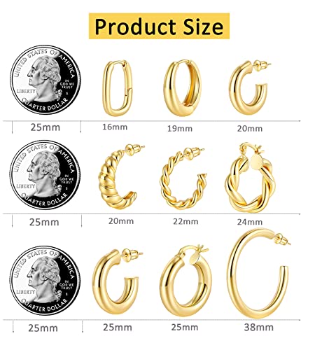 Casdan 6-9 Pairs Chunky Gold Hoop Earrings Set For Women 14K Gold Plated Hypoallergenic Thick Open Huggie Hoop Set Jewelry For Gifts #TOP2