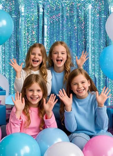 Image of Blue Birthday Decorations Curtain Streamers Ocean Princess Booth Photo Backdrop Streamers Tinsel Accessories Party Decorations 2 Pack