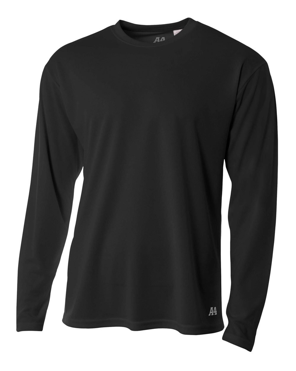 A4 Men's Birdseye Mesh Crew Long Sleeve Tee, Black, Medium