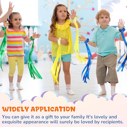 Image of VioraWhite 24 Pcs Rainbow Dance Ribbons for Kids Rainbow Rhythm Ribbons Elastic Wrist Streamers Hand Held Rhythm Streamers Gymnastics Dance Party Props for Adult Decor (0.8 x 19.7 Inch