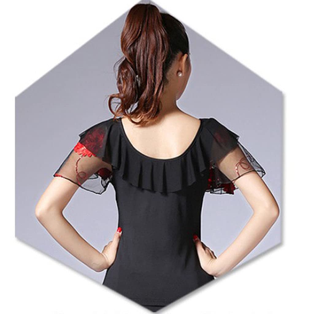 Chemise de Danse Carrée Chemisier de Danse Latine Hauts à Manches Courtes