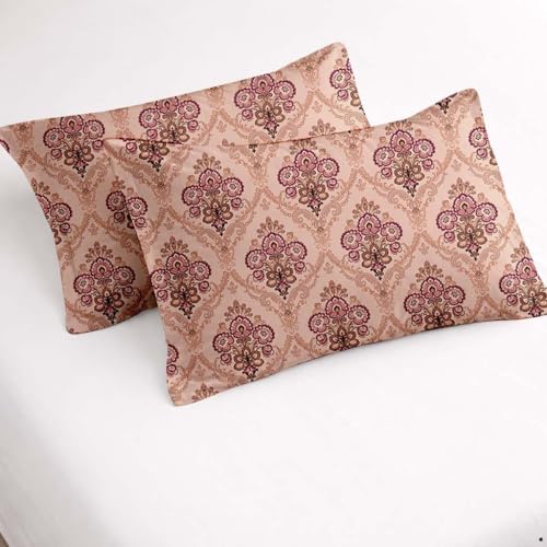 Image of Raymond Bedsheet 100% Cotton Feel Bedsheets 200 TC for Double Bed King Size (108 x108 Inch) with 2 Large Size Pillow Covers | Soft and Breathable | Wrinkle-Free | Premium Printed Design Royal Maroon