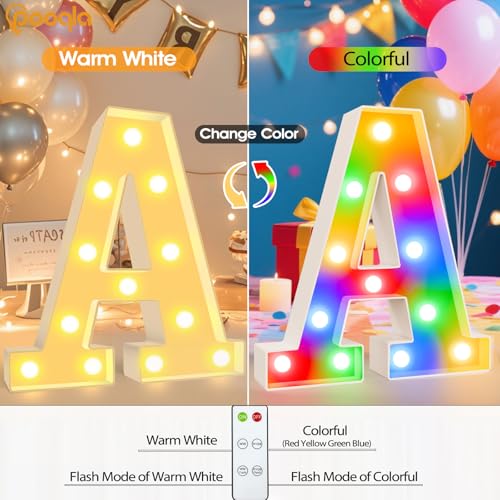 Image of Pooqla LED Light Up Letters, Warm White and Colorful Lighted Marquee Letters with Remote, Lighted Letter for Party Birthday Decorations, Gift for Girls Boys Night Light, Wedding Home Decor, Letter R