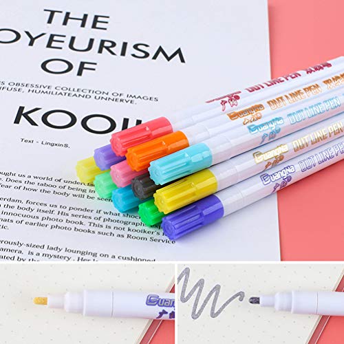 Double Line Outline Pens 12 Color Self-outline Metallic Permanent Markers Gift Cards Drawing Writing Journal Pens