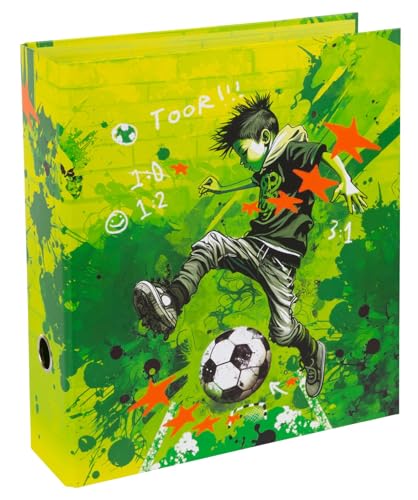 goldbuch 33 133 Ordner Stürmer, Aktenordner 28,5 x 32 x 8 cm, Einband aus Kunstdruck, Hefter mit Hebelmechanik aus Metall, Motiv Fußballspieler, Heftordner für Mädchen und Jungen, Stehordner Grün