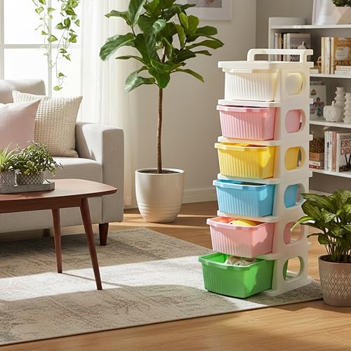 Image of KITCHIVO Heavy Duty Plastic Storage Drawer with Wheels | Modular Cabinet for Bedroom, Office, Home or Classroom| Chest of Drawers Organiser for Cosmetics, Kitchen items, Toys (Multi, 6)