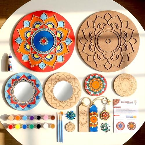 Image of HOBBY INDIA Mandala Art Kit for Adults | DIY Mandala Painting Kit Set of 6 | Unique Art and Craft Kit Gift | Perfect Mandala Art for Decoration | 10+ Years