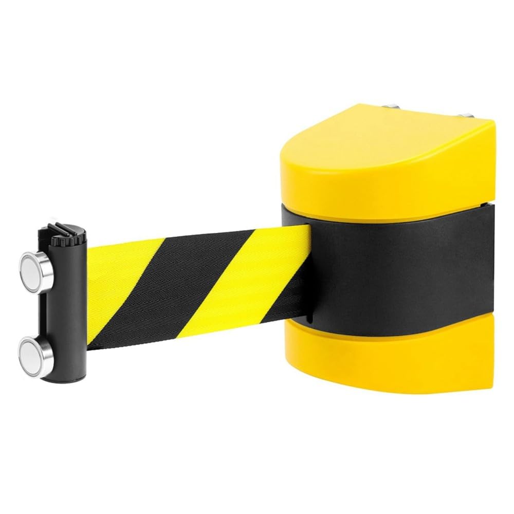 Aundhegrtt Yellow & Black Magnetic Retractable Wall Mount Barrier 16.4 Ft, Abs Case Included Safety Belt For Grocery Retail Store Crowd Control