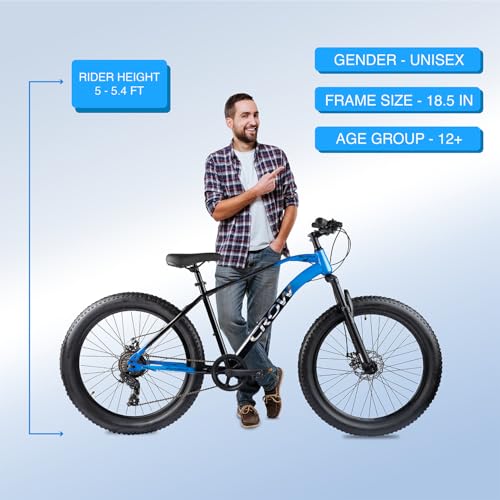 Image of CROW - Black Ninja Fat 7 Gear Cycle for Boys |Bicycle for Men Adult| Cycle for Adults /Men| MTB with Front Suspension & Dual disc Brakes | Unisex 26 inch INCH MTB